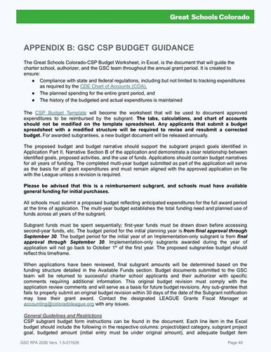 APPENDIX B: GSC CSP BUDGET GUIDANCE