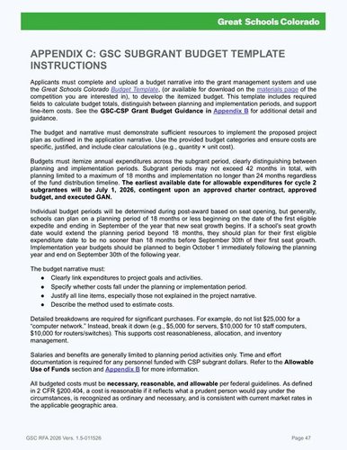 APPENDIX C: GSC SUBGRANT BUDGET TEMPLATE INSTRUCTIONS
